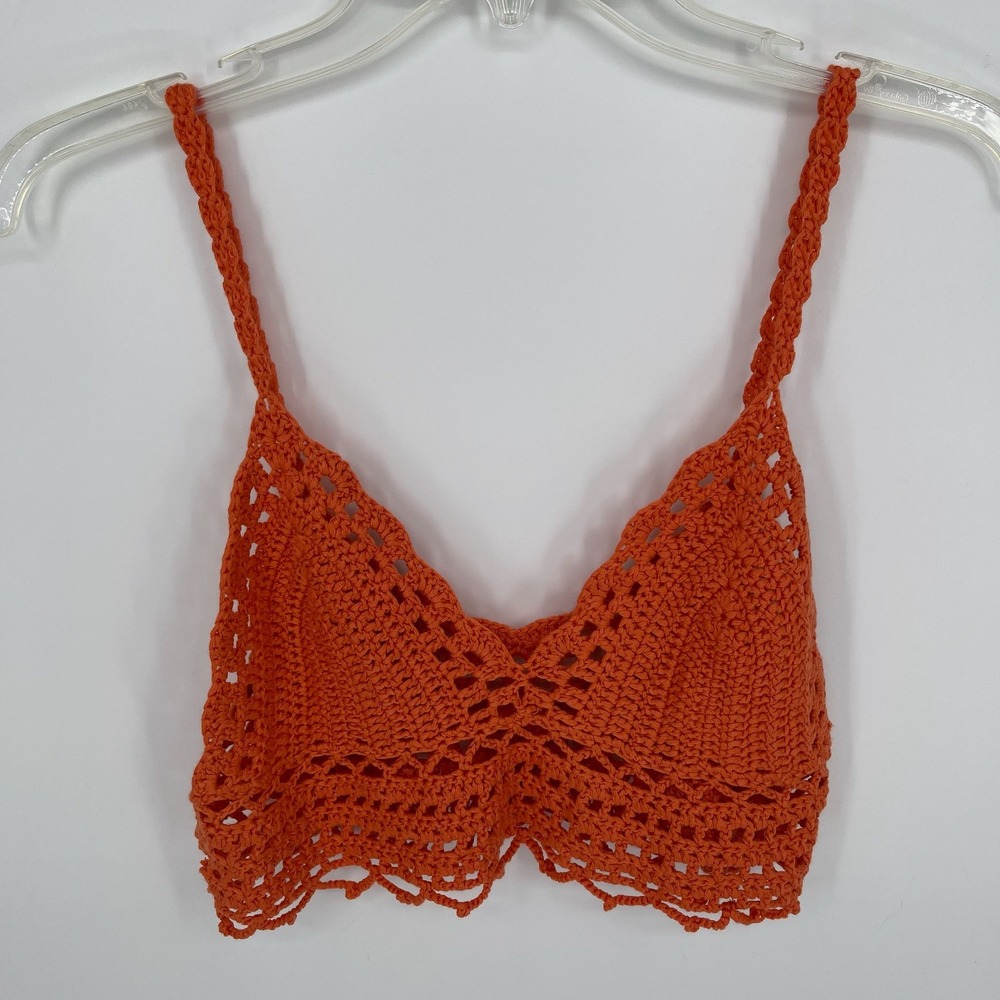 Women's Orange Crochet Knit Boho Bralette Crop Top Size Small/Medium